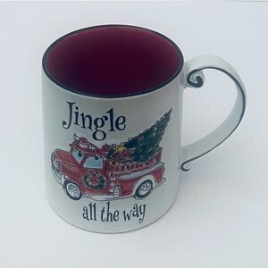 Jingle All The Way Fire Truck With Christmas Tree Coffee Mug Blue Sky Ceramics